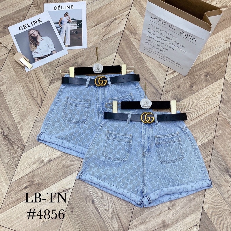 Quần short jean chữ kèm đai
