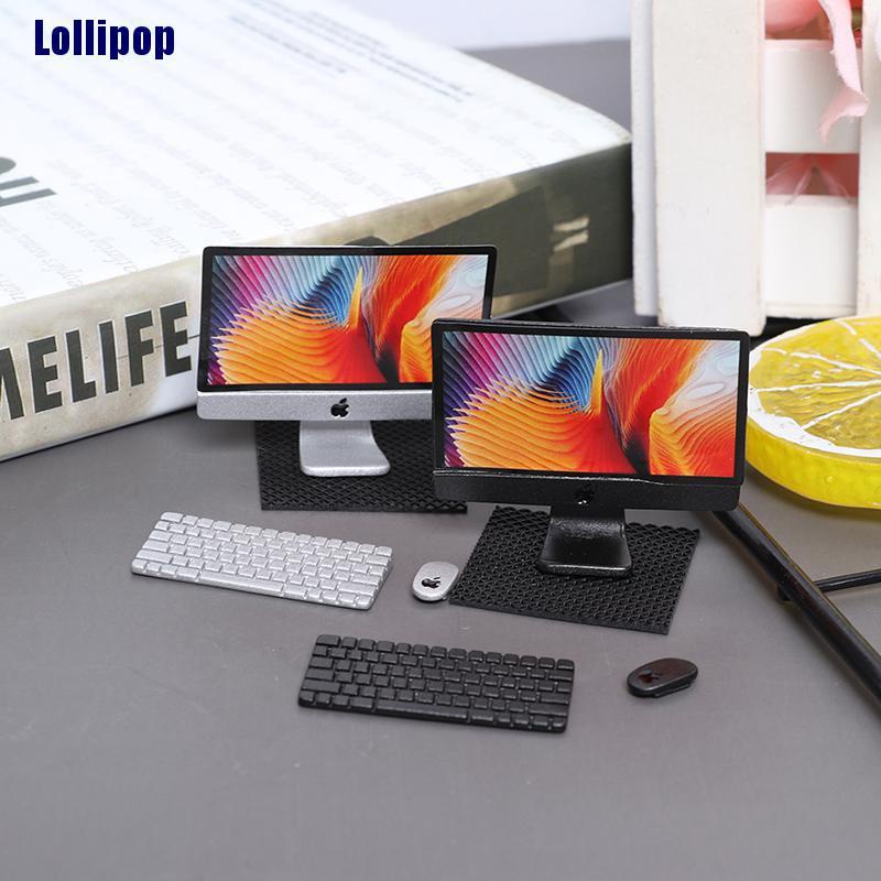 Mô hình máy tính + chuột + bàn phím mini tỉ lệ 1/12 trang trí nhà búp bê