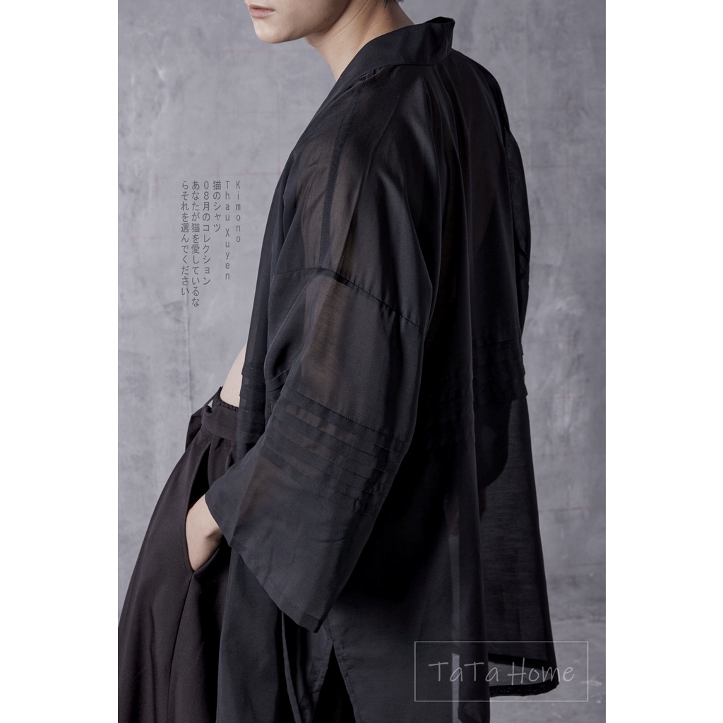 Kimono Voan đen - Kimono Thâu Xuyến made by TaTa Home