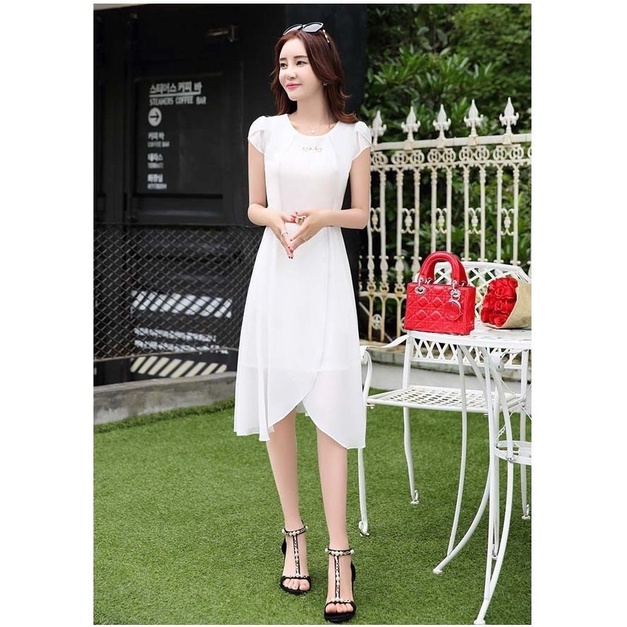 Váy nữ trắng thiết kế dự tiệc, Đầm xòe sang trọng trẻ trung xinh xắn Da49