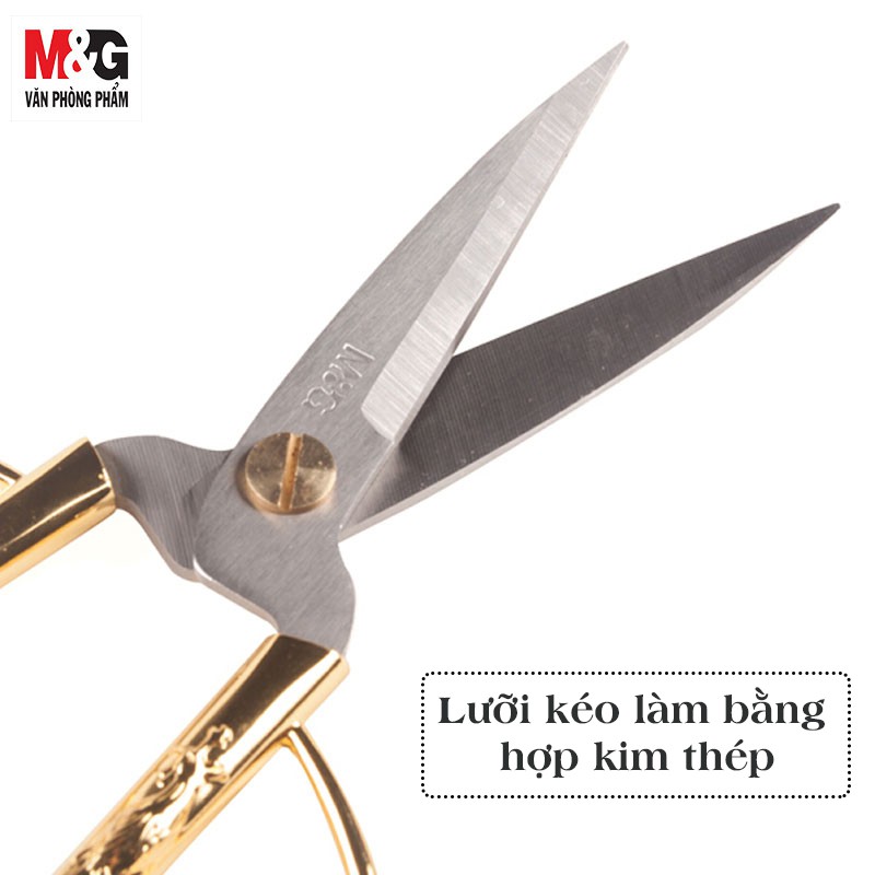 Kéo M&amp;G ASS91389 (190mm) Cán Lớn  mạ vàng có hình con Rồng, Phụng [Giống  kéo tỉa cây kiển]