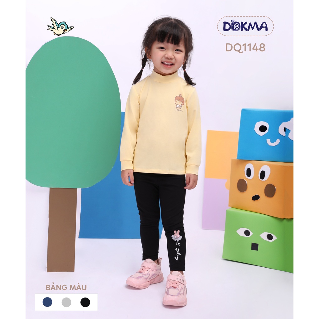 DQ1213 Quần dài legging bé gái đính nơ Dokma vải cotton mỏng (9-36M)