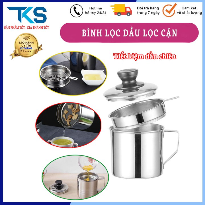 Bình,ca lọc dầu ăn có lưới lọc cặn bằng inox 304 lọc cặn dầu ăn