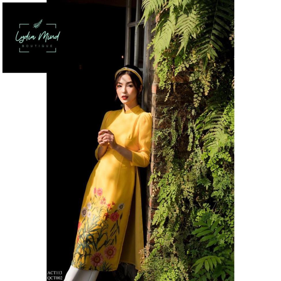 TIIN STORE Áo dài cổ tàu in hoa vai nhún bồng by Tiin