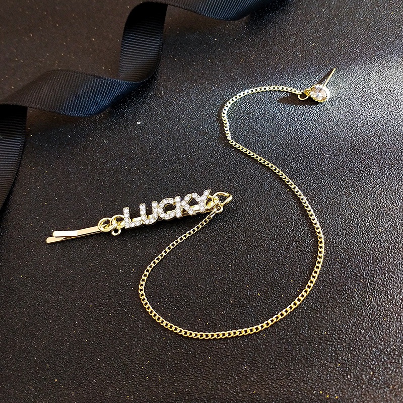 Kẹp tóc JIUDUOLAN thiết kế chữ LUCKY phối chuỗi xích tua rua thời trang độc đáo