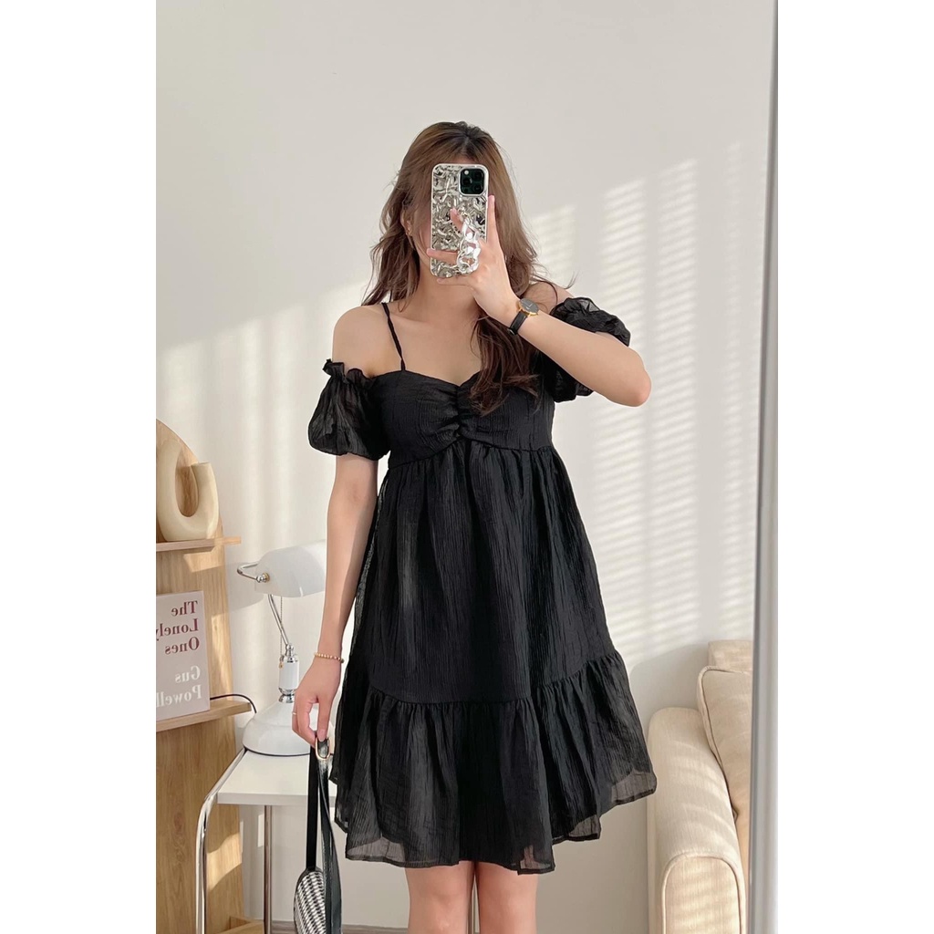 [Sẵn/Video] Váy Đầm Tơ Trễ Vai Độn Ngực 2 Lớp Siêu Sang Chảnh Helen Dress | BigBuy360 - bigbuy360.vn