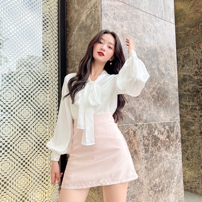 Áo Sơ Mi Nữ Công Sở Kiểu nữ Đẹp Hàn Quốc Tay Phồng  LUCETFASHION cao cấp đen trắng be Kate Shirt