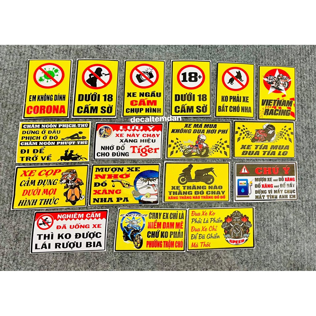 DDXM - V10/9BN - DECAL HÌNH CÁC STICKER CẢNH BÁO MẪU NGẪU NHIÊN DÁN TRANG TRÍ XE MÁY,...