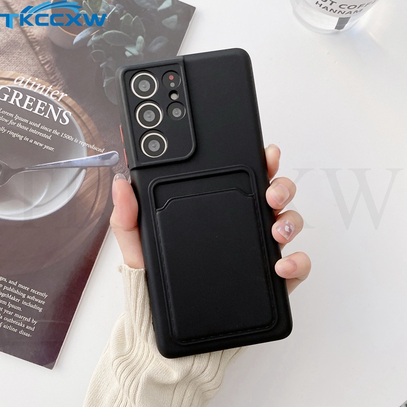 Ốp điện thoại silicon mềm siêu mỏng có ngăn thẻ cho Samsung Galaxy Note 20 S20 S21 Ultra S20 S21 Plus