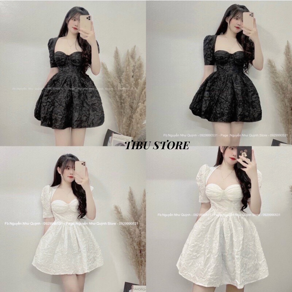 Đầm body cúp ngực đuôi xoè Tibu, Váy nữ dáng ôm chất xốp gấm hai màu đen trắng dự tiệc đi chơi siêu xinh sang chảnh