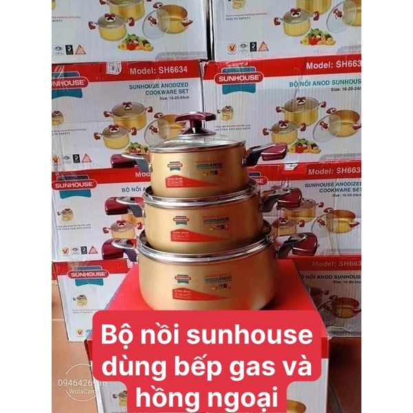 Bộ nồi Sunhouse màu vàng mã 6634( 3 chiếc)