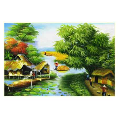 Tranh dán tường cánh đồng lúa, tranh quê hương, tranh tranh làng quê Việt nhiều mẫu