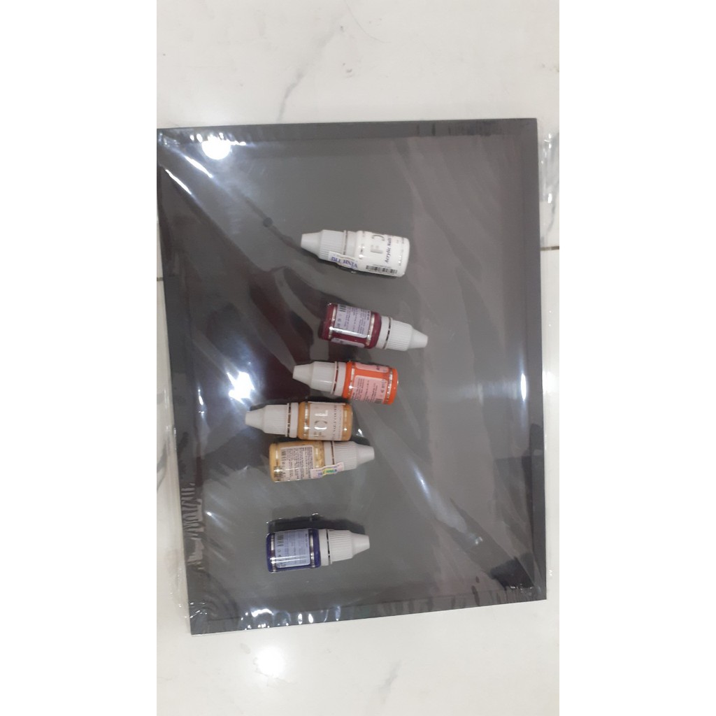 Combo hộp kiếng đen và 6 chai bột vẽ Fol