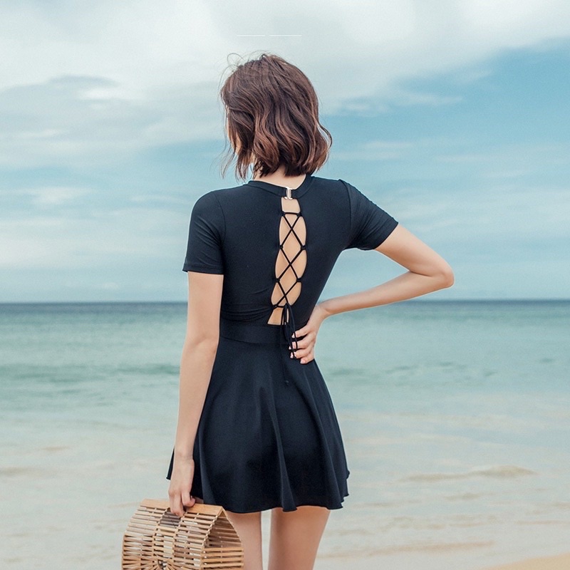 Bikini đồ bơi đi biển một mảnh dây đan lưng form váy kiểu Hàn Quốc BIKINISUNSHINE MS-P25