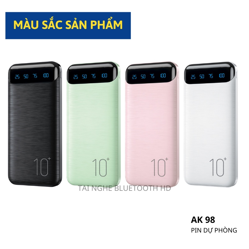 Sạc dự phòng AK98 10000mAh 2 cổng USB hỗ trợ sạc nhanh màn hình LED hiển thị pin dự phòng
