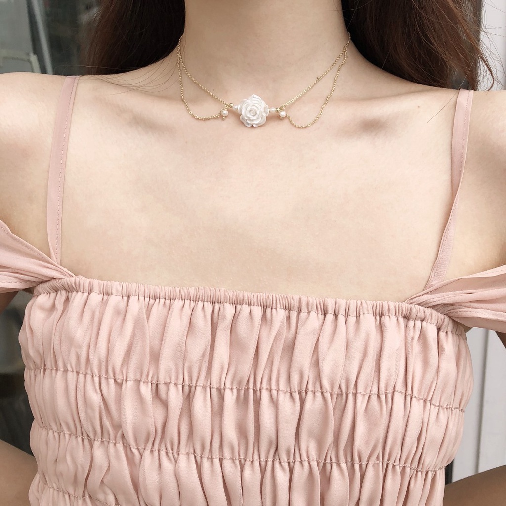 Vòng Cổ Choker Hai Lớp Mặt Hoa Phong Cách Retro Dành Cho Nữ