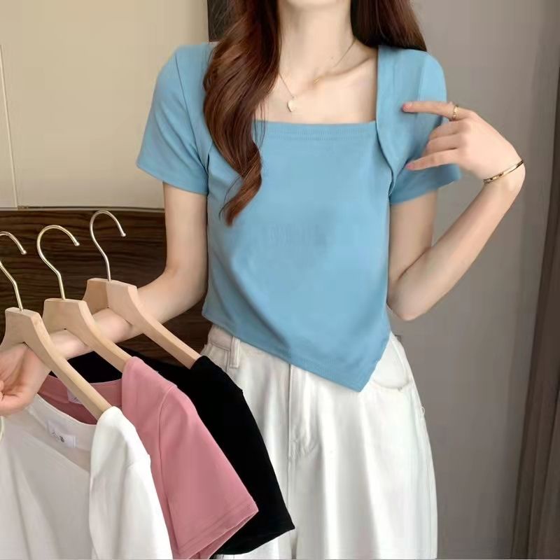 Áo Thun Nữ Tay Ngắn Cổ Vuông Dáng Ôm Phong Cách Hàn Quốc Thời Trang Cho Áo phông Nữ TX-77