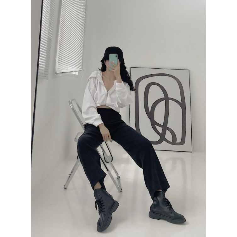 Quần tây nữ dáng suông thời trang GAGO high waist straight pants màu đen GO3370 | BigBuy360 - bigbuy360.vn