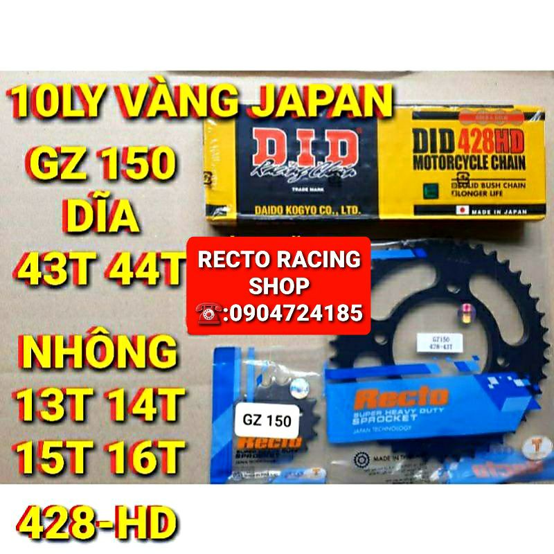 NHÔNG SÊN DĨA SUZUKI GZ 150 43T 44T SÊN VÀNG HD 10LY CHÍNH HÃNG NHÔNG 13T 14T 15T 16T