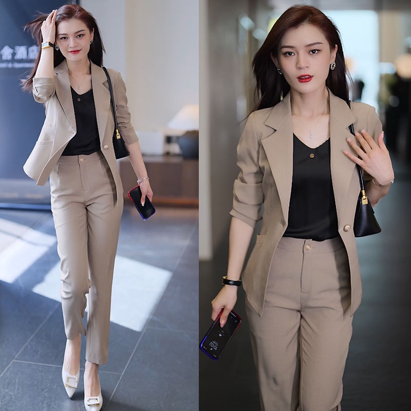 Tops Set~Temperament Career 2023 New High and Thin Suit Coat Straight Trouser Two Piece Women's Set