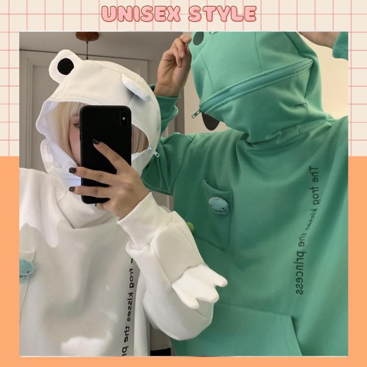 🐸SALE🐸Áo Hoodie Ếch khoá miệng cực xinh, áo khoác nam nữ thu đông xinh xắn hot hit