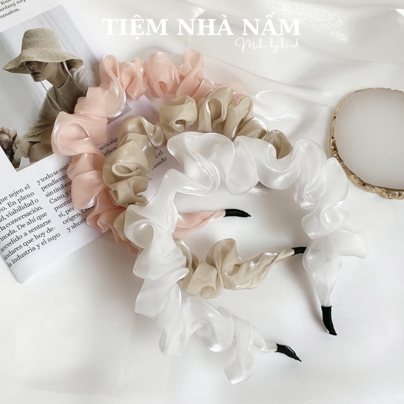 [ Nhà Nấm handmade] BỜM / CÀI TÓC NHÚN VOAN TƠ ÓNG ORGANZA CAO CẤP