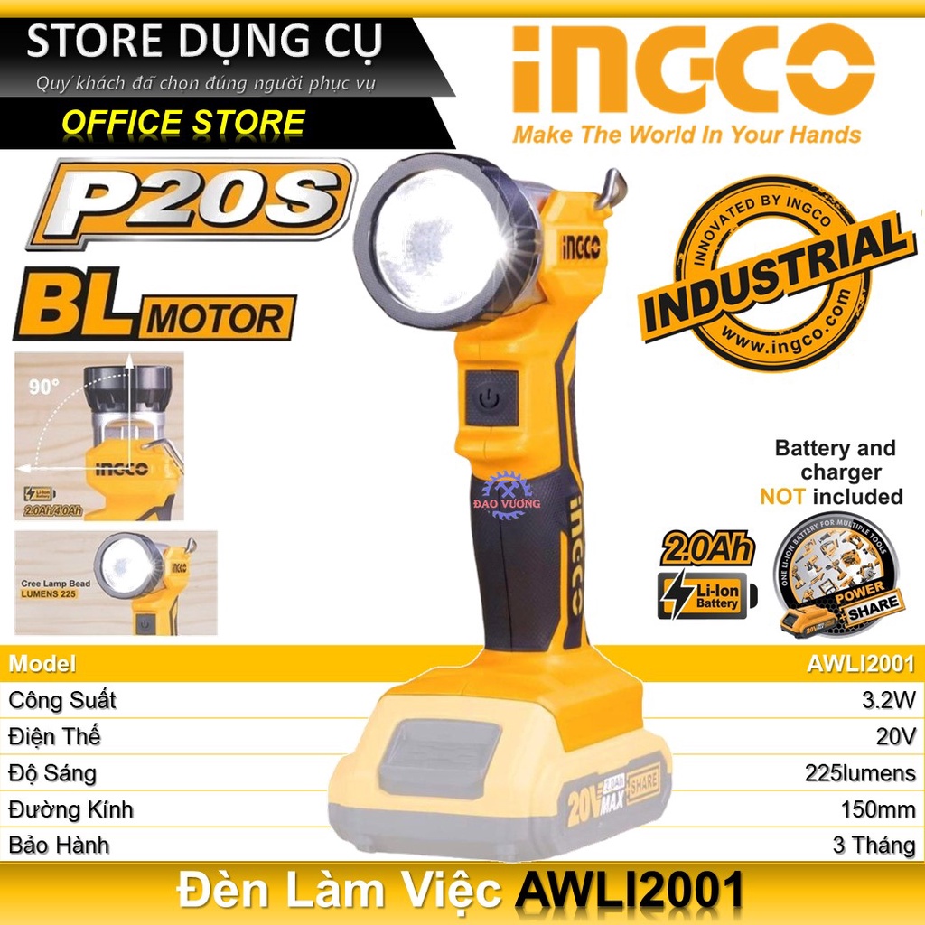 20V Đèn làm việc dùng pin Lithium INGCO CWLI2001