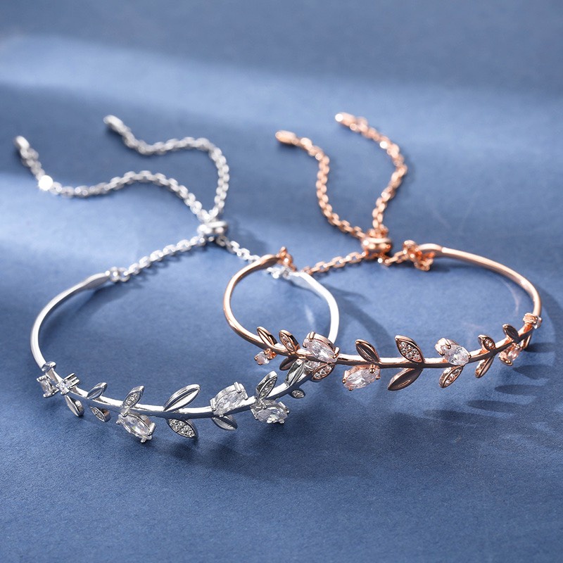 Lắc tay bạc nữ 925 free size lá oliu xinh xắn trẻ trung Dế Bạc - LT4415