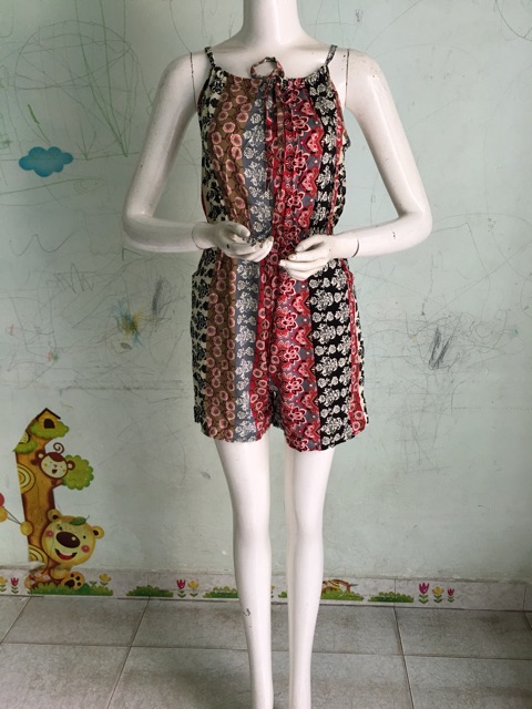 [45-50ky] Jumpsuit áo liền quần chất lanh thái đi biển mặc nhà mùa hè mát mẻ có 2 túi