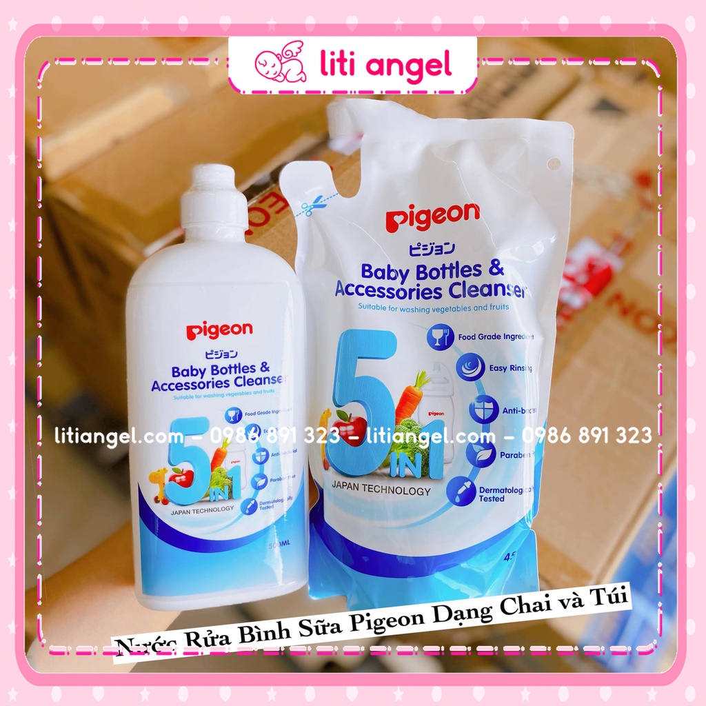 Nước Rửa Bình Sữa Và Rau Củ Pigeon Eco 5in1 Mẫu Mới (Nhập khẩu chính hãng)