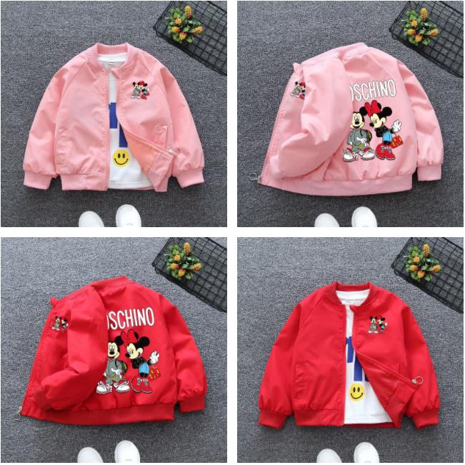 Áo Khoác Bóng Chày Tay Dài In Hình Chuột Mickey Hoạt Hình Có Túi Dành Cho Bé Gái 1-8 Tuổi