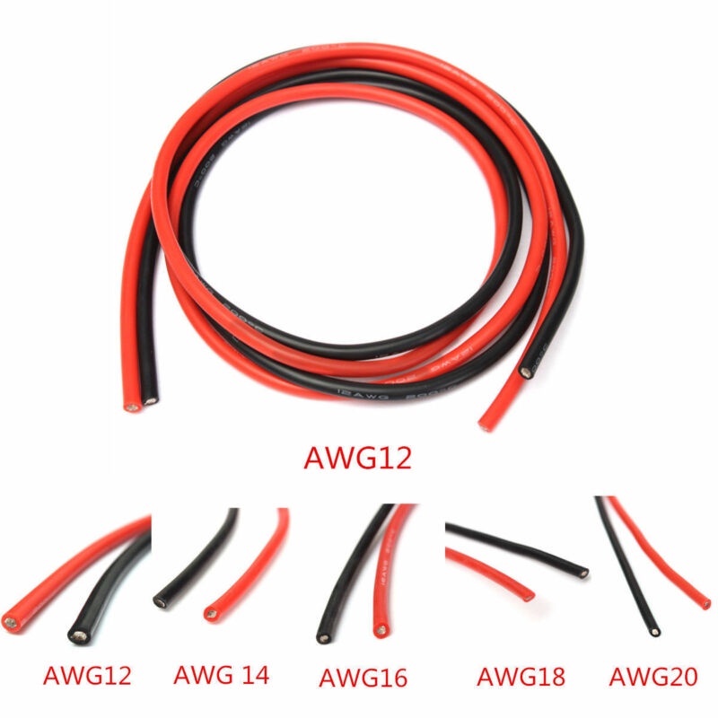 1 mét Đen + 1 mét Dây Silicon Đỏ 12AWG 14AWG 16AWG 18AWG 20AWG 22AWG 24AWG Cáp Dây Silicon Silicon M