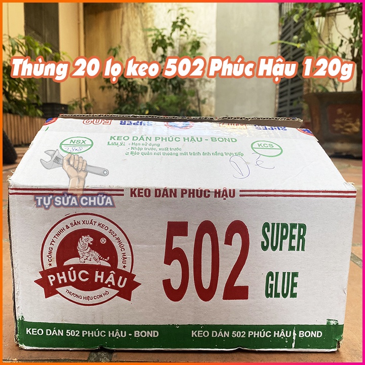 Hộp 20 lọ keo 502 Phúc Hậu cỡ 120g - Keo con hổ 502 siêu chắc kết dính nhanh