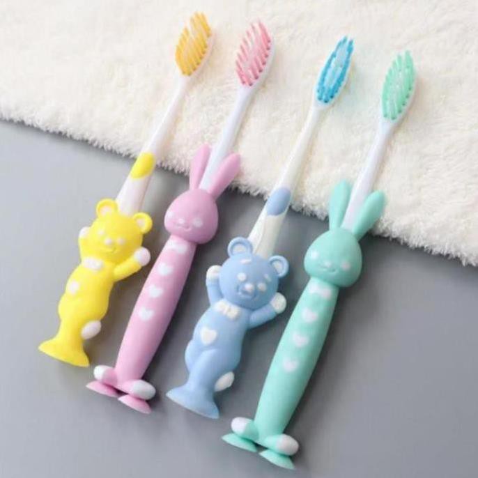 [ BÁN GIÁ SỈ ] Set 4 Bàn chải đánh răng hình thú cho bé - đế mềm đứng được tiện lợi..