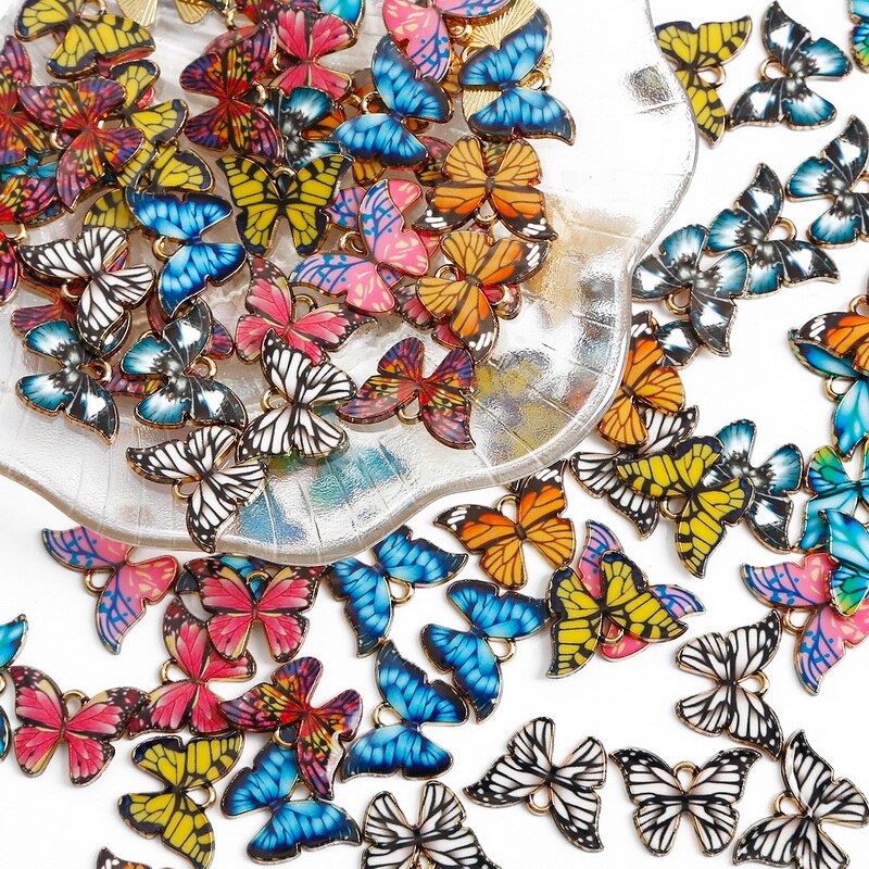 Bộ 4 mặt Vòng cổ hình bướm bằng kim loại tráng men DIY