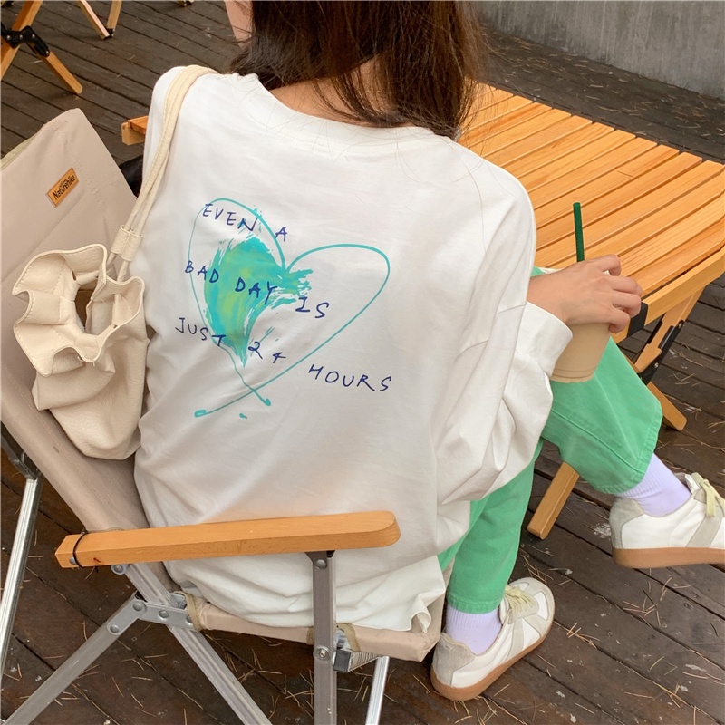 Áo sweater tay dài cổ tròn in chữ thời trang mùa thu