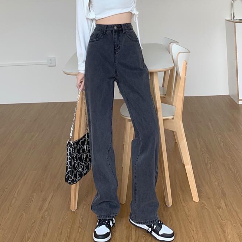 Quần Jean Ống Rộng Jean Ống Suông Nữ Phong Cách Ullzzang Hiphop Thương Hiệu Aldore Màu Xám MSC11