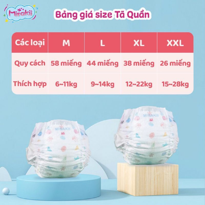 Misakii Nhật Bản - Bỉm Siêu Mỏng Thấm Hút Tôt - Size Dán Quần NB90/S82/M64/L54/M58/L44/XL38/XXL26