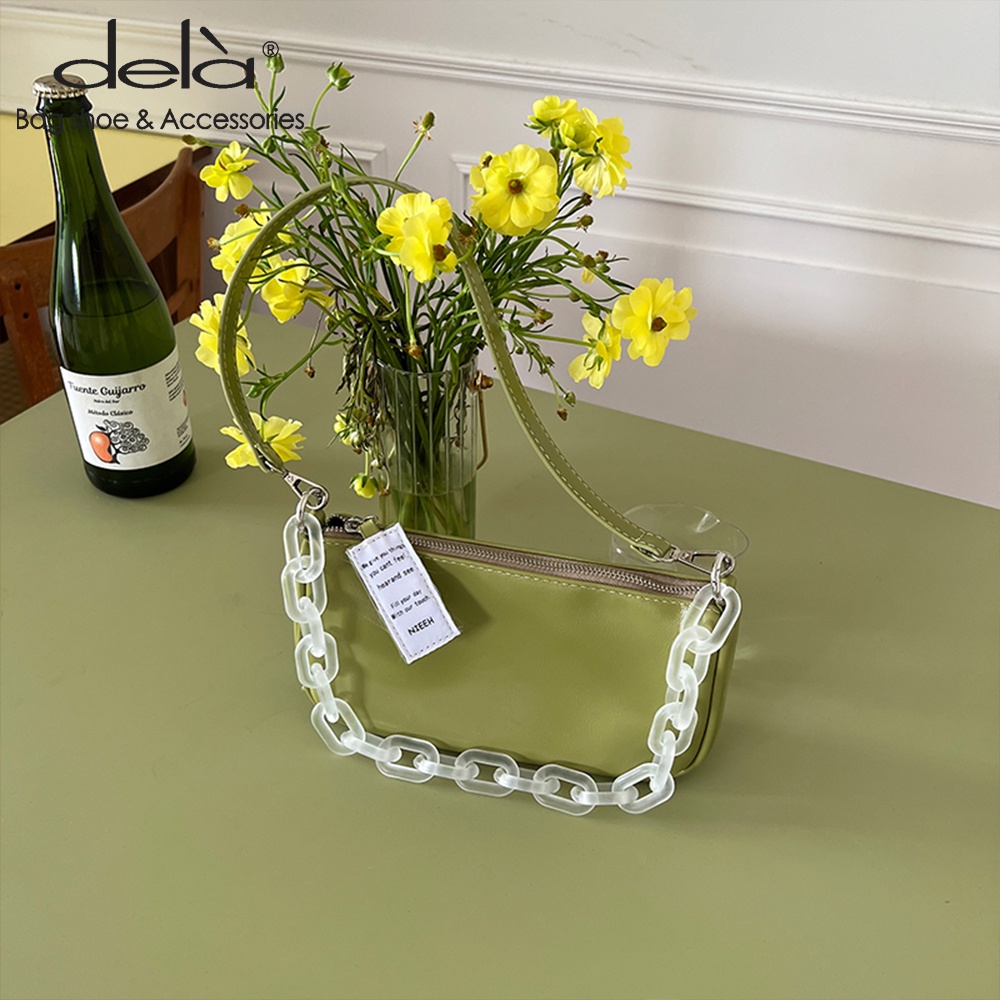 Dela Túi Đeo Vai Phối Dây Xích Bằng Acrylic Thời Trang Hàn Quốc
