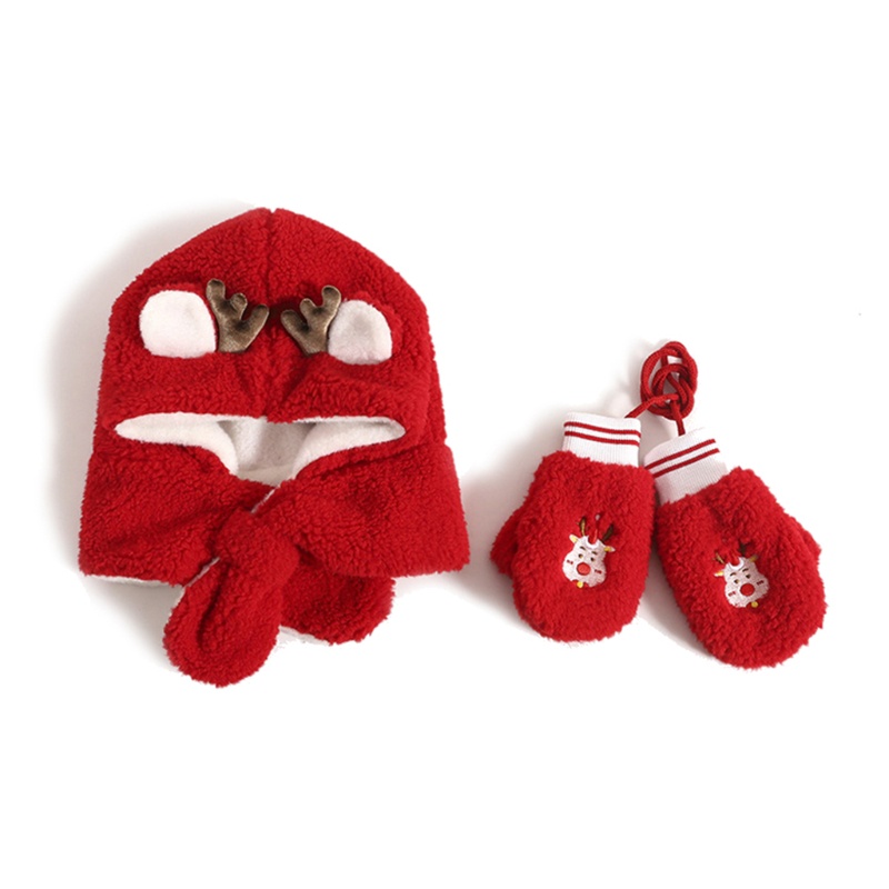 Mũ Trùm Đầu Kiêm Khăn Choàng Cổ Giữ Ấm Tai Hình Tuần Lộc Hoạt Hình Bằng Vải Bông Dễ Thương Cho Bé