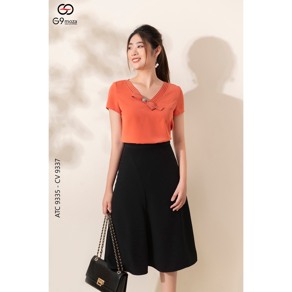 Áo sơ mi nữ công sở cổ tim G9moza, chất cát mềm thoáng mát 9335