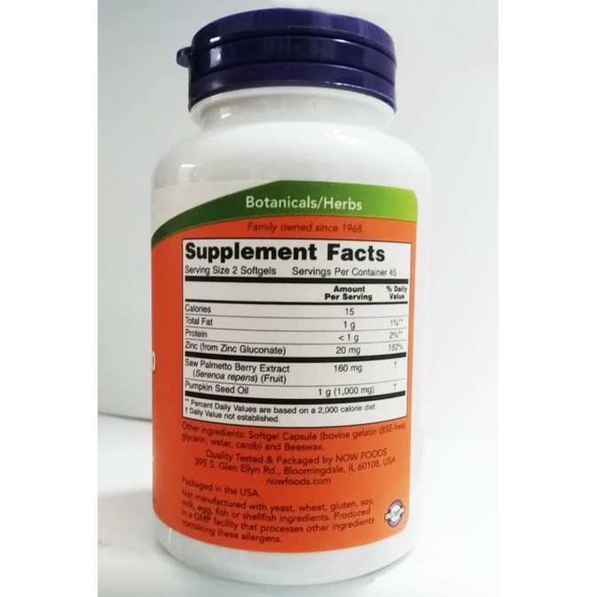 Viên uống hỗ trợ tuyến tiền liệt Now Saw Palmetto Extract 160mg 90 Softgels