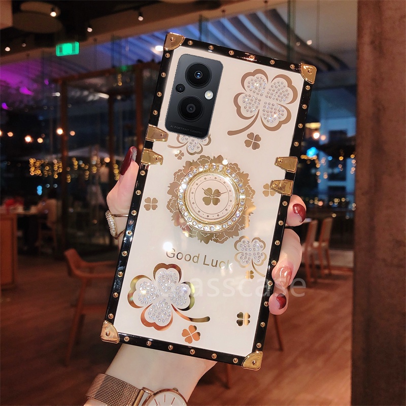 Ốp Điện Thoại Chống Sốc Hình Cỏ Bốn Lá Đính Đá Cho Oppo Reno 5 6Z 7 7Z Pro Reno7 Reno6 Z 5G A16
