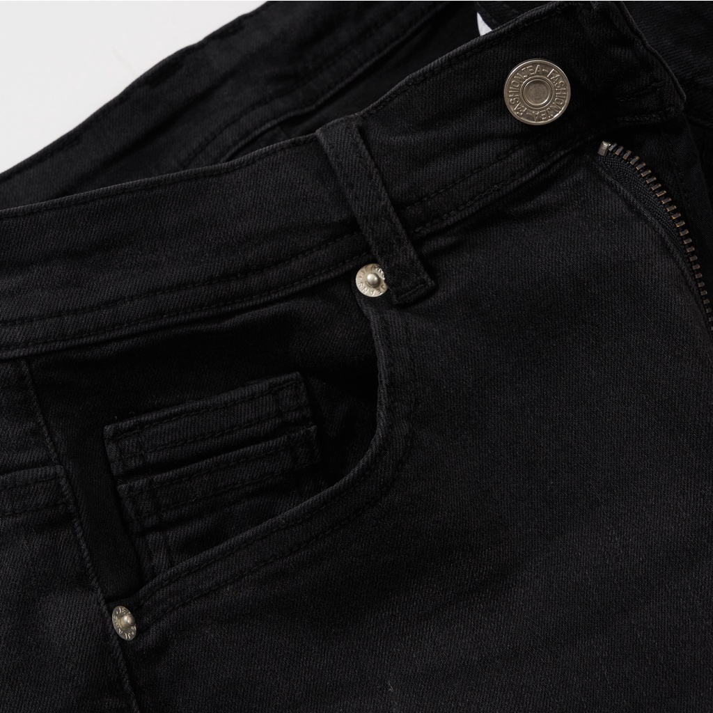 Quần Jean Nam Đen Rách ATINO Chất Liệu Jean Pha Spandex Form Slim-Fit QJ1.1037