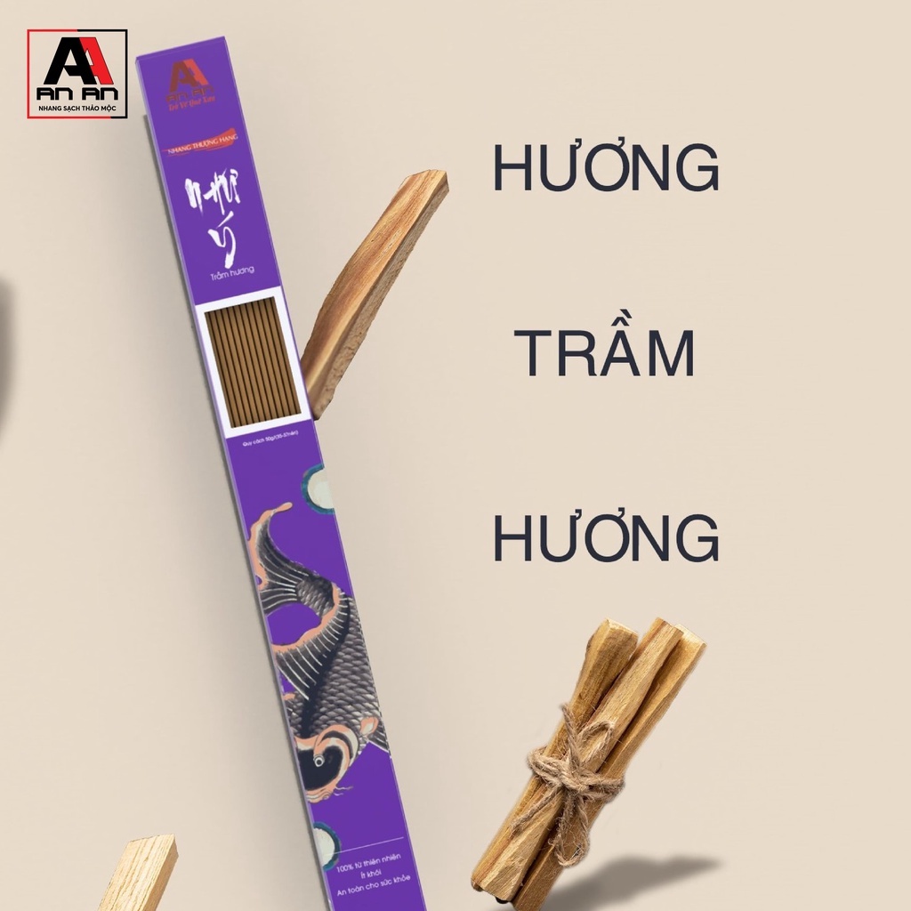 Nhang Trầm hương sạch An An 100% tự nhiên không hóa chất, hộp 36 nén phù hợp thờ cúng trang trí bàn thờ