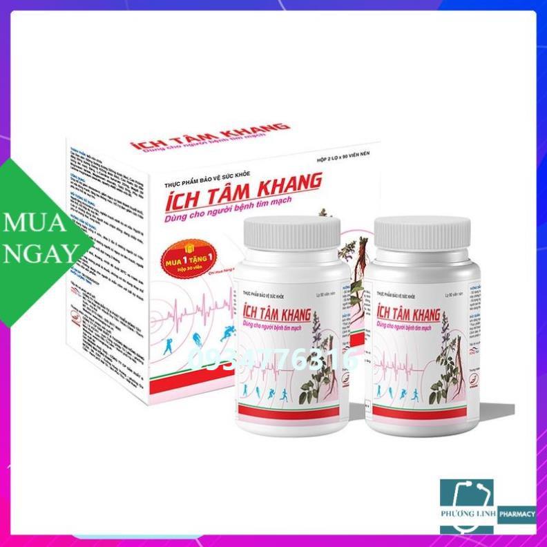 [CHÍNH HÃNG MUA 1 HỘP TẶNG 1 HỘP 30 VIÊN ] ÍCH TÂM KHANG - Giúp tăng cường sức khỏe tim mạch (HỘP 2 lọ x 90 viên)