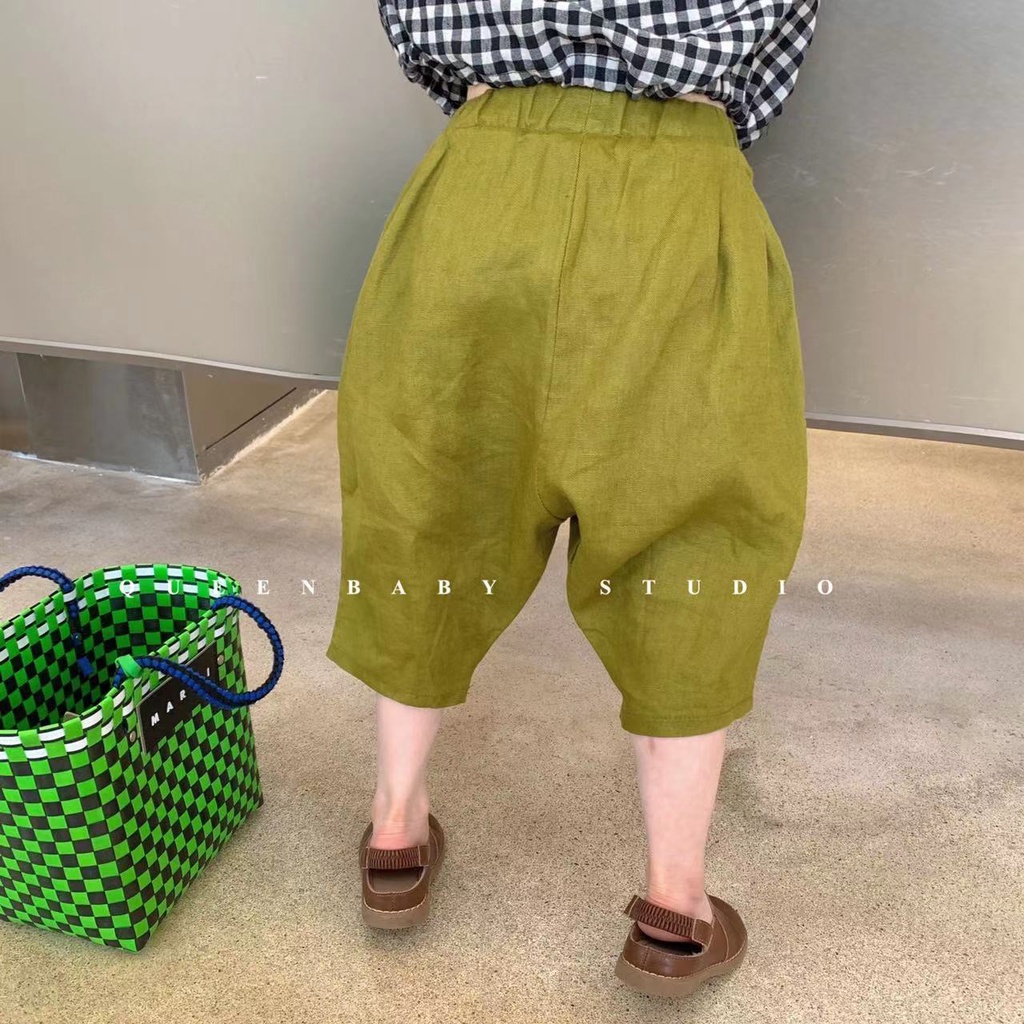 Quần Harem Cotton Lanh Thoáng Khí Phong Cách Nhật Bản Màu Sắc Đơn Giản Thời Trang Mùa Hè Cho Bé Gái 0602