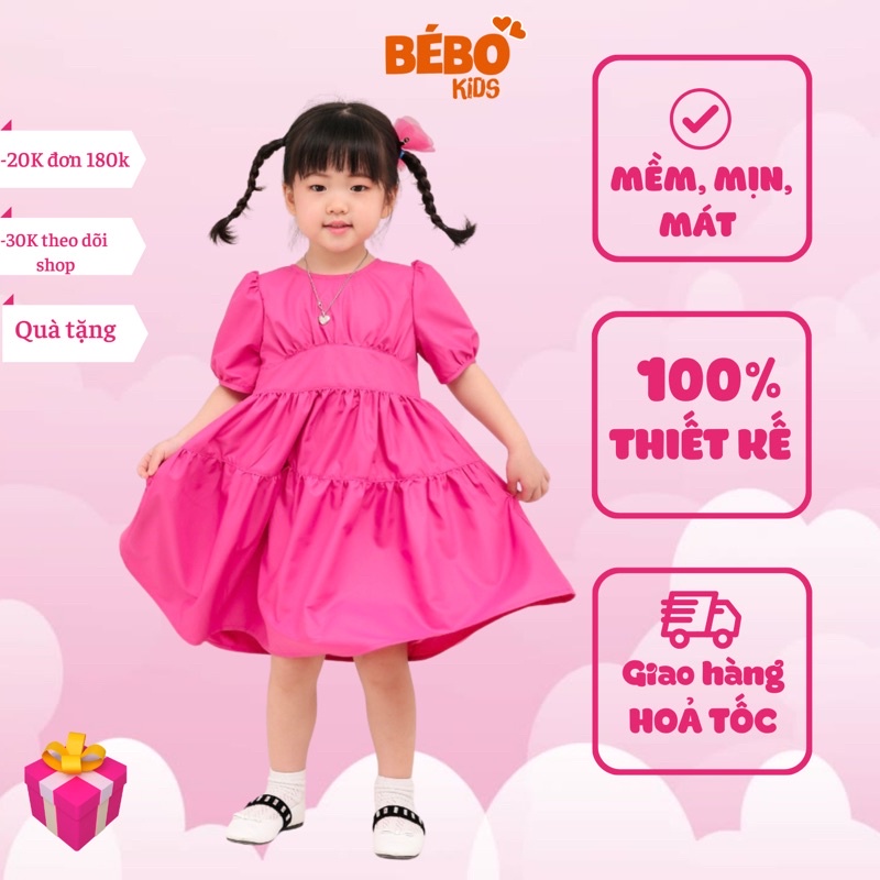 Váy đầm công chúa bé gái BEBOKIDS V05 thiết kế dáng babydoll màu hồng đáng yêu từ 2-9 tuổi