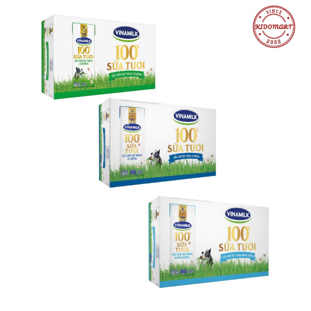 Thùng Sữa Vinamilk Có Đường / Ít Đường /Không Đường 48 Hộp x 180ml (Giao Hàng: Grab / Now)