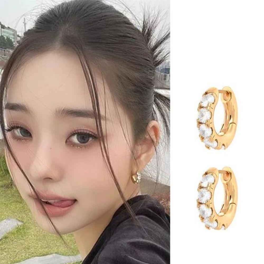 Khuyên Tai Tròn Đính Đá Zircon Màu Trơn Phong Cách Retro Thời Trang|Khuyên Tai Dáng Dài Phong Cách Hàn Quốc Song Ji Ah